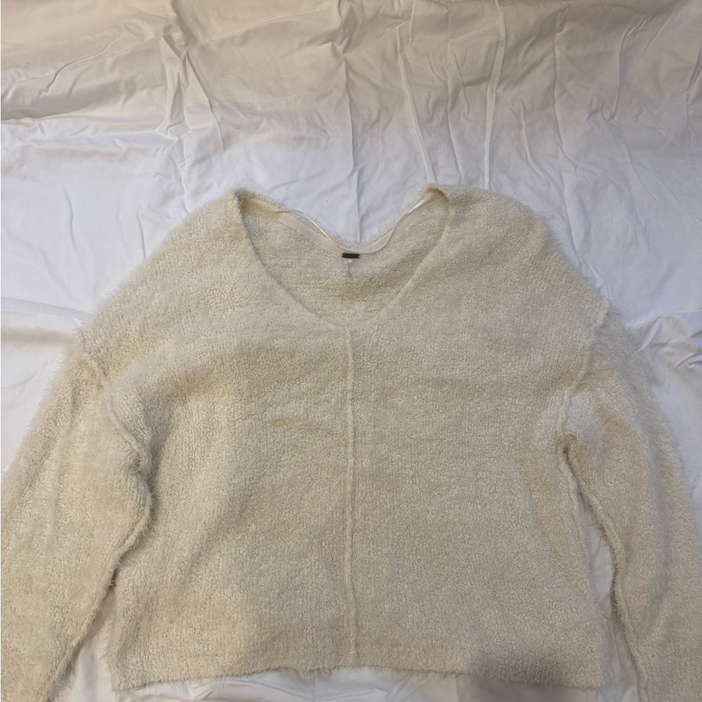 Free People Cream V-Neck Sweater